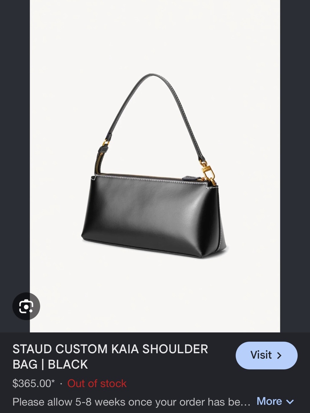 STAUD Black Leather Shoulder Bag with Gold Hardware
